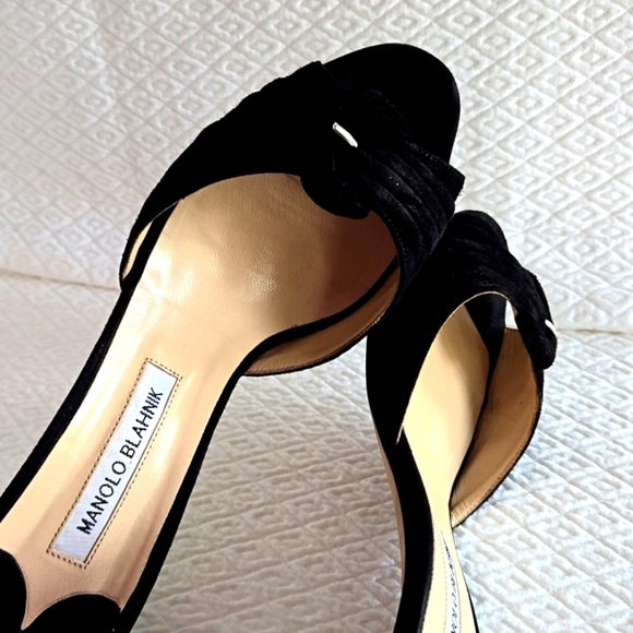 ( MANOLO BLAHNIK ) Open-Toe Designer Suede Heels, EU 39 / US 8.5 - Picture 5 of 7